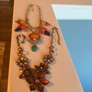 Elegant Gold and Brown Statement Necklace set of 2